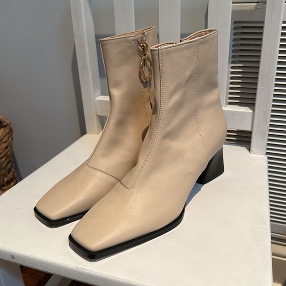 Rachel cox beige leather block heel ankle boots with gold zipper 230 size 6 - Picture 7 of 10